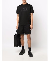 schwarzes verziertes T-Shirt mit einem Rundhalsausschnitt von Ea7 Emporio Armani