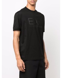 schwarzes verziertes T-Shirt mit einem Rundhalsausschnitt von Ea7 Emporio Armani