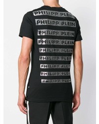 schwarzes verziertes T-Shirt mit einem Rundhalsausschnitt von Philipp Plein