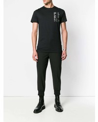 schwarzes verziertes T-Shirt mit einem Rundhalsausschnitt von Philipp Plein