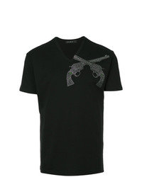 schwarzes verziertes T-Shirt mit einem Rundhalsausschnitt von Roar