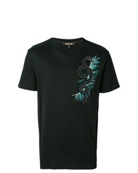 schwarzes verziertes T-Shirt mit einem Rundhalsausschnitt von Roberto Cavalli