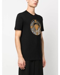 schwarzes verziertes T-Shirt mit einem Rundhalsausschnitt von Versace