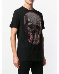 schwarzes verziertes T-Shirt mit einem Rundhalsausschnitt von Philipp Plein