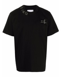 schwarzes verziertes T-Shirt mit einem Rundhalsausschnitt von Sacai