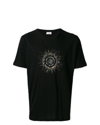 schwarzes verziertes T-Shirt mit einem Rundhalsausschnitt von Saint Laurent
