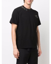 schwarzes verziertes T-Shirt mit einem Rundhalsausschnitt von Sacai