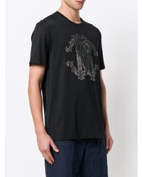 schwarzes verziertes T-Shirt mit einem Rundhalsausschnitt von Roberto Cavalli