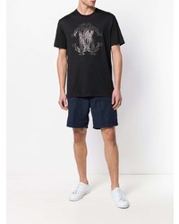 schwarzes verziertes T-Shirt mit einem Rundhalsausschnitt von Roberto Cavalli