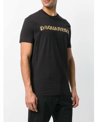 schwarzes verziertes T-Shirt mit einem Rundhalsausschnitt von DSQUARED2