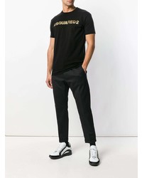 schwarzes verziertes T-Shirt mit einem Rundhalsausschnitt von DSQUARED2