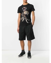 schwarzes verziertes T-Shirt mit einem Rundhalsausschnitt von Philipp Plein