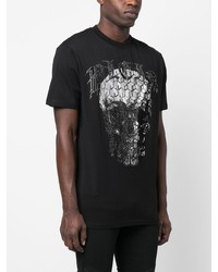 schwarzes verziertes T-Shirt mit einem Rundhalsausschnitt von Philipp Plein