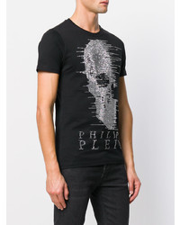 schwarzes verziertes T-Shirt mit einem Rundhalsausschnitt von Philipp Plein