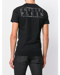 schwarzes verziertes T-Shirt mit einem Rundhalsausschnitt von Philipp Plein