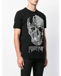 schwarzes verziertes T-Shirt mit einem Rundhalsausschnitt von Philipp Plein