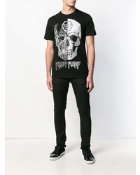 schwarzes verziertes T-Shirt mit einem Rundhalsausschnitt von Philipp Plein