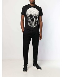 schwarzes verziertes T-Shirt mit einem Rundhalsausschnitt von Philipp Plein