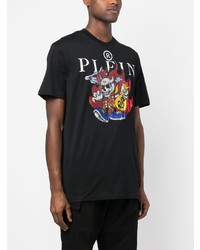 schwarzes verziertes T-Shirt mit einem Rundhalsausschnitt von Philipp Plein