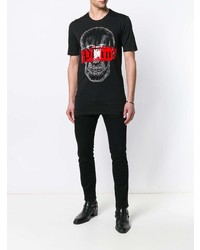 schwarzes verziertes T-Shirt mit einem Rundhalsausschnitt von Philipp Plein