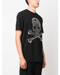 schwarzes verziertes T-Shirt mit einem Rundhalsausschnitt von Philipp Plein