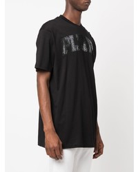 schwarzes verziertes T-Shirt mit einem Rundhalsausschnitt von Philipp Plein