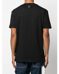 schwarzes verziertes T-Shirt mit einem Rundhalsausschnitt von Philipp Plein