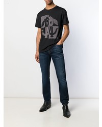 schwarzes verziertes T-Shirt mit einem Rundhalsausschnitt von Roberto Cavalli