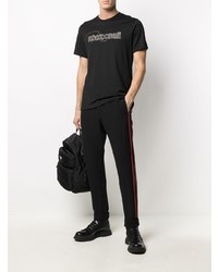 schwarzes verziertes T-Shirt mit einem Rundhalsausschnitt von Roberto Cavalli