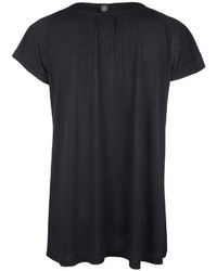 schwarzes verziertes T-Shirt mit einem Rundhalsausschnitt von Usha