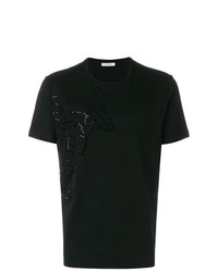 schwarzes verziertes T-Shirt mit einem Rundhalsausschnitt von Versace Collection