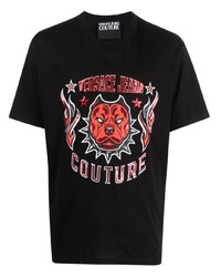 schwarzes verziertes T-Shirt mit einem Rundhalsausschnitt von VERSACE JEANS COUTURE