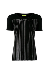 schwarzes verziertes T-Shirt mit einem Rundhalsausschnitt von Versace Jeans