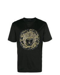schwarzes verziertes T-Shirt mit einem Rundhalsausschnitt von Versace