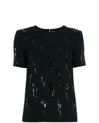 schwarzes verziertes T-Shirt mit einem Rundhalsausschnitt von Victoria Victoria Beckham