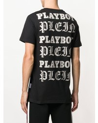 schwarzes verziertes T-Shirt mit einem Rundhalsausschnitt von Philipp Plein