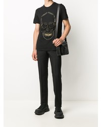 schwarzes verziertes T-Shirt mit einem Rundhalsausschnitt von Alexander McQueen