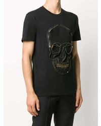 schwarzes verziertes T-Shirt mit einem Rundhalsausschnitt von Alexander McQueen