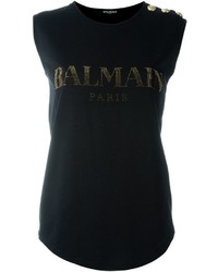 schwarzes verziertes T-shirt von Balmain