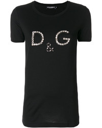 schwarzes verziertes T-shirt von Dolce & Gabbana