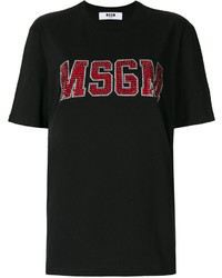 schwarzes verziertes T-shirt von MSGM