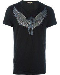 schwarzes verziertes T-shirt von Roberto Cavalli
