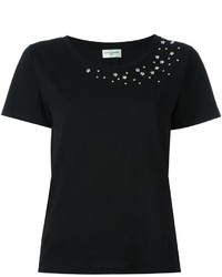schwarzes verziertes T-shirt von Saint Laurent