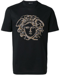 schwarzes verziertes T-shirt von Versace