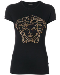 schwarzes verziertes T-shirt von Versace