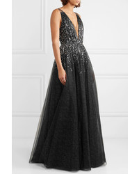 schwarzes verziertes Tüll Ballkleid von Jenny Packham