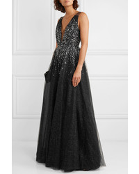 schwarzes verziertes Tüll Ballkleid von Jenny Packham