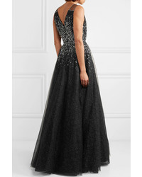 schwarzes verziertes Tüll Ballkleid von Jenny Packham