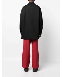 schwarzes verziertes Wolllangarmhemd von Jil Sander