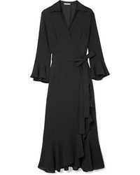 schwarzes Wickelkleid aus Seide mit Rüschen von Michael Kors Collection
